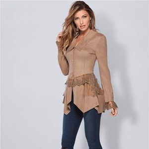Brand New: Venus faux suede and lace jacket- tan
